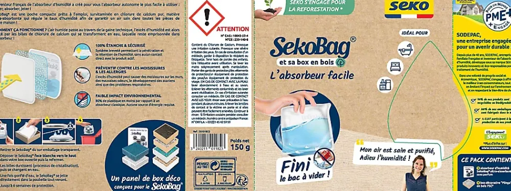 Seko Absorbeur d'humidité avec 1 sachet absorbeur Bag pour surface de 15 m²