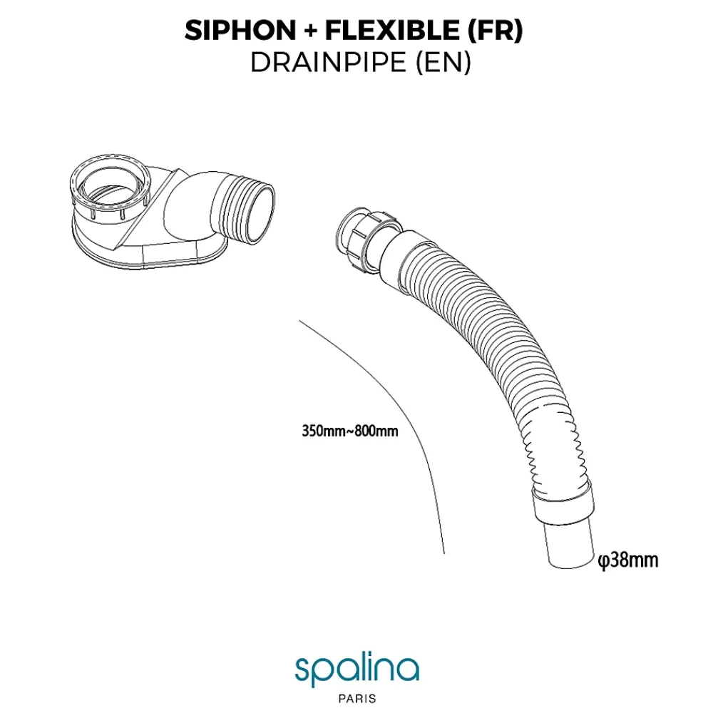 Spalina Evacuation De Baignoire-Accessoire Siphon extra plat + flexible 80x8x6cm, by