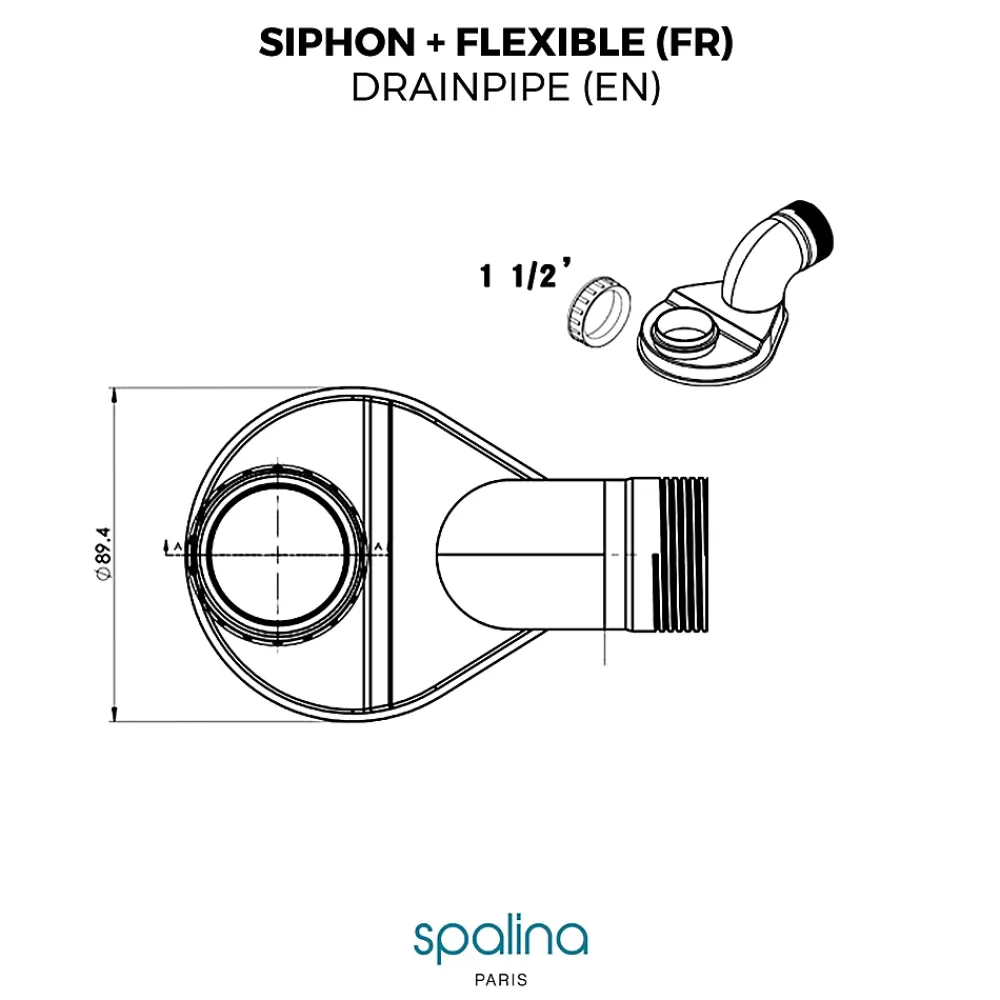 Spalina Evacuation De Baignoire-Accessoire Siphon extra plat + flexible 80x8x6cm, by