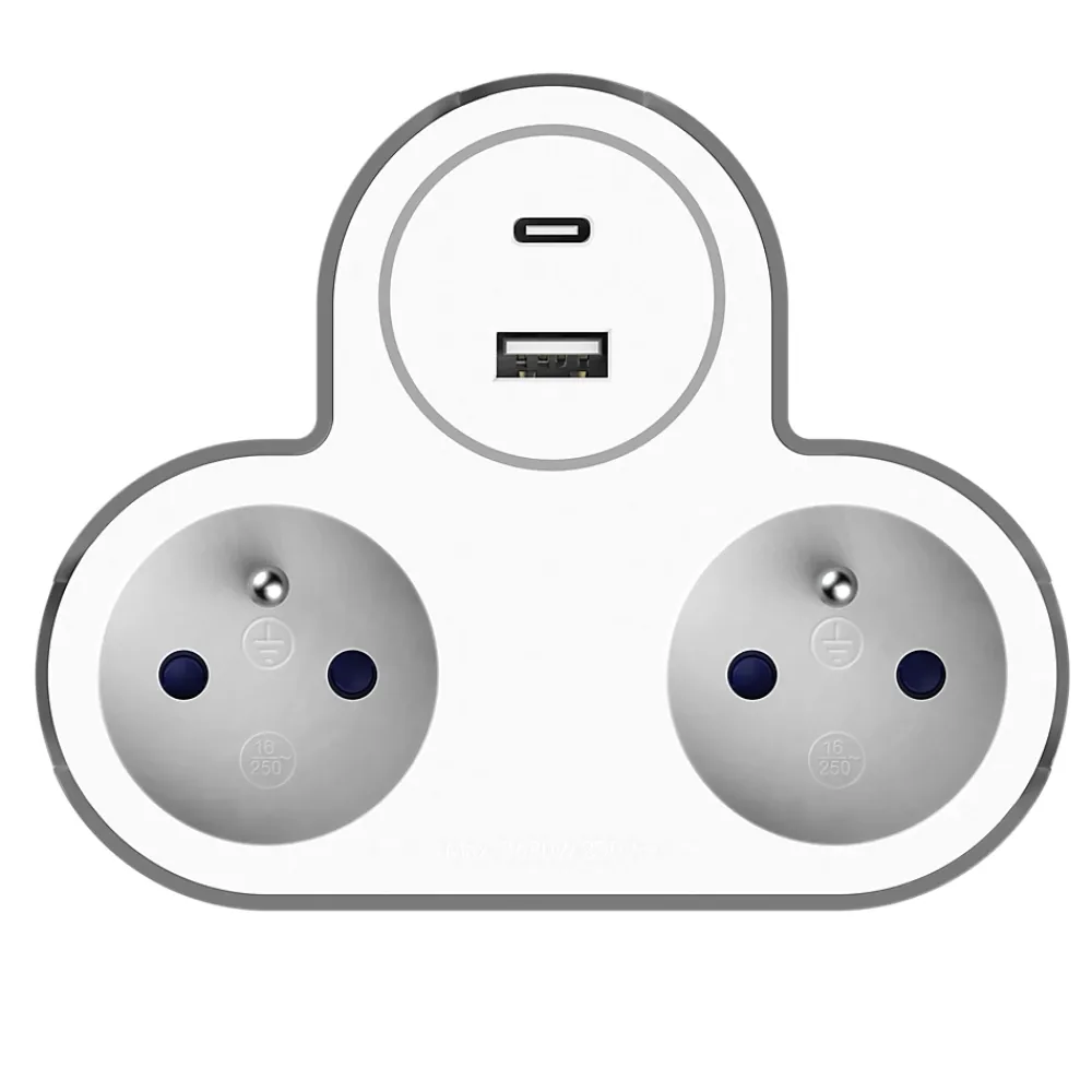 Jacobsen Adaptateur triplite + 2 USB blanche 16A
