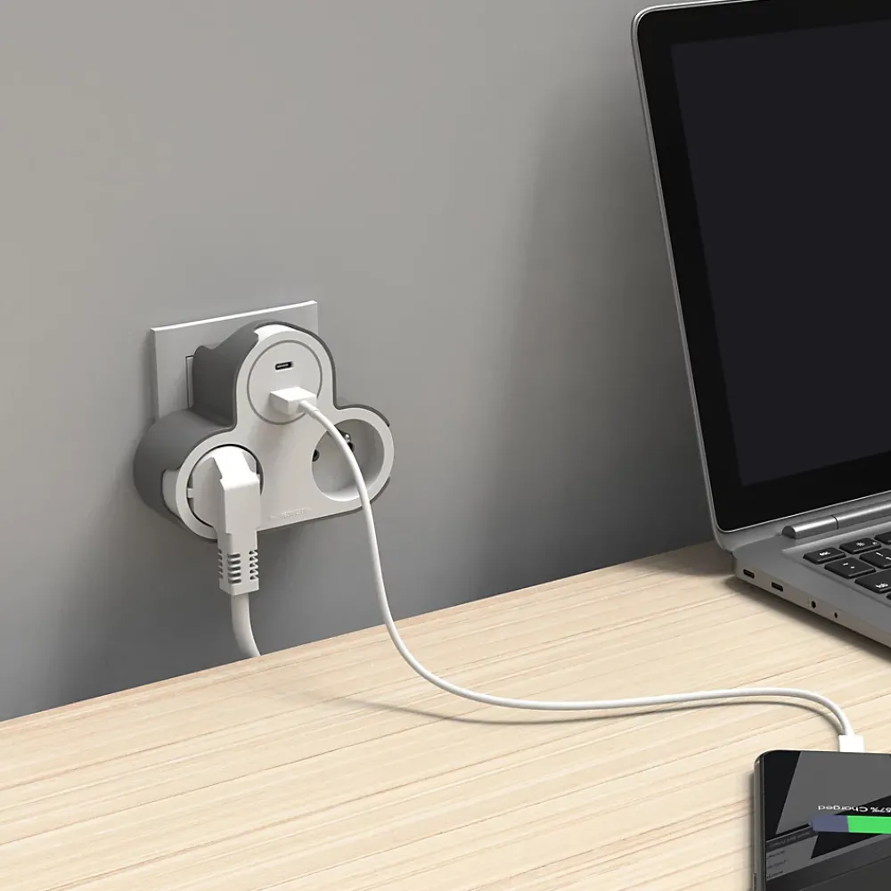 Jacobsen Adaptateur triplite + 2 USB blanche 16A