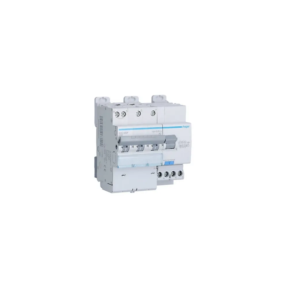Hager Interrupteur Et Disjoncteur Différentiel-Adc432f Disjoncteur Différentiel Triphasé + Neutre 6-10ka Courbe C - 32a 30ma Type Ac