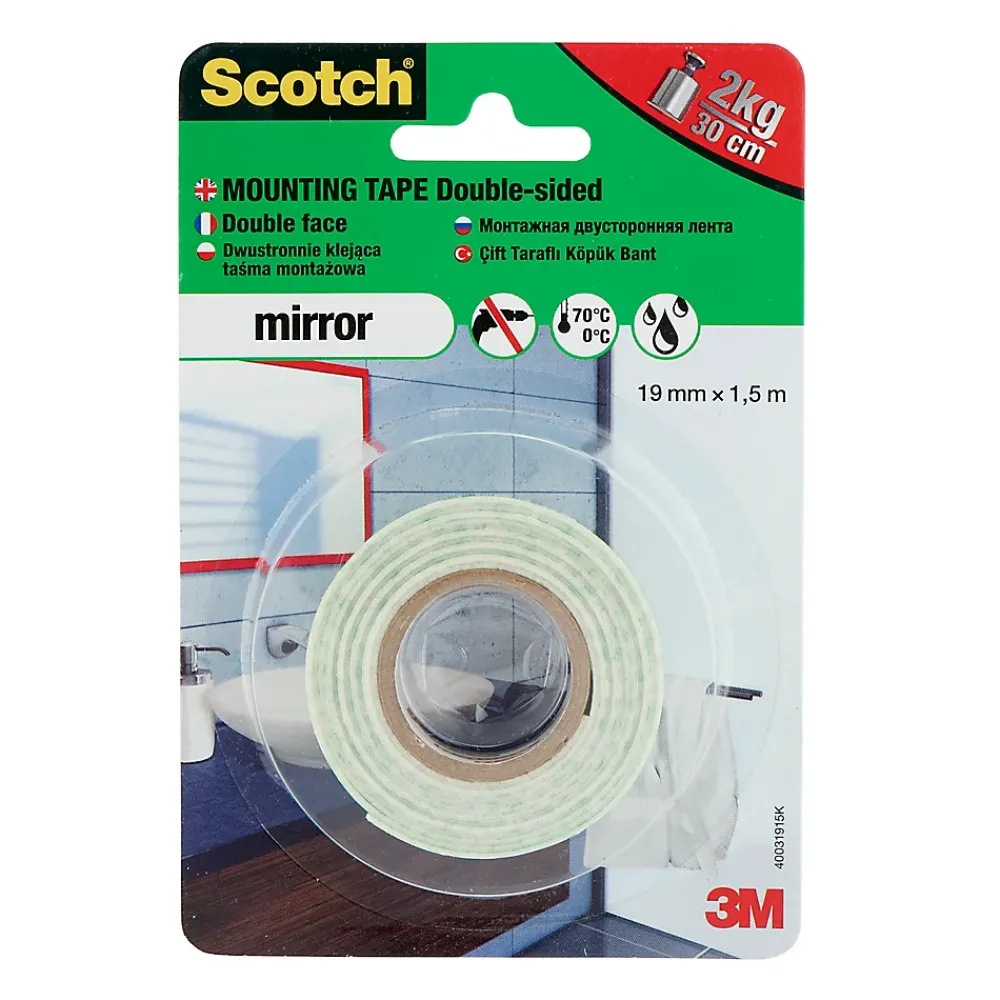 Scotch Adhésif double face miroir 19 mm x 1,5 m