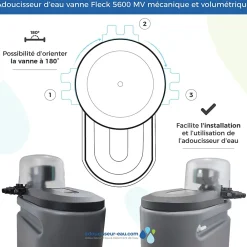 Toodo Adoucisseur D'Eau-Adoucisseur D'eau 30L Fleck 5600 MV Mécanique Volumétrique Anti Calcaire Fabriqué En France