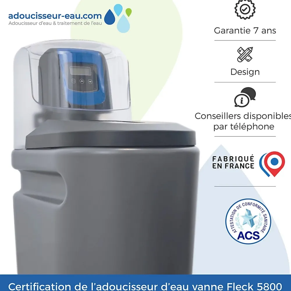 Toodo Adoucisseur D'Eau-Adoucisseur D'eau 30L Fleck 5800 SXT Monobloc Volumétrique + Kit Installation Fabrication Française