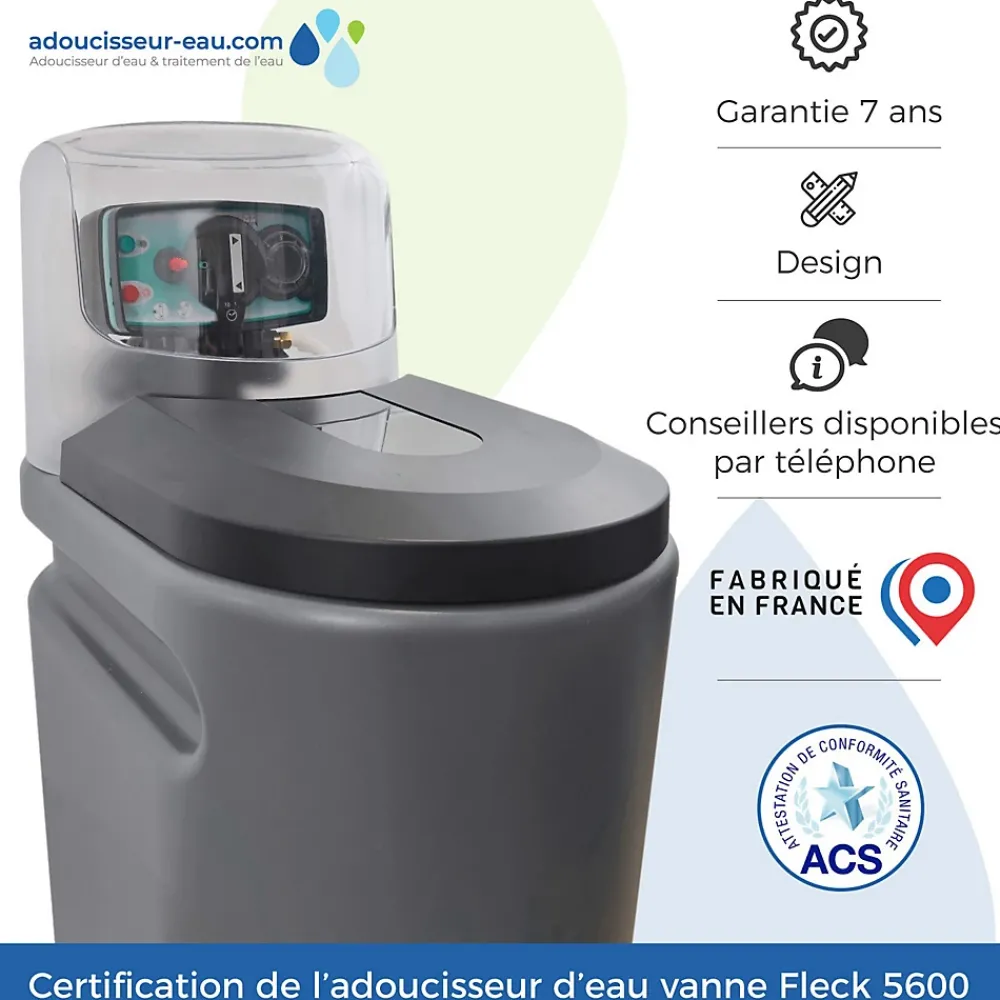 Toodo Adoucisseur Eau 25L Fleck 5600 MV Mécanique Volumétrique Complet Avec Accessoires Fabriqué En France