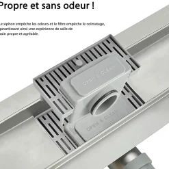 AICA Sanitaire AICA caniveau de douche en acier inoxydable italien 2 en 1, réglable en hauteur avec désodorisant - 130 cm