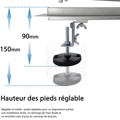 AICA Sanitaire AICA caniveau de douche en acier inoxydable italien 2 en 1, réglable en hauteur avec désodorisant - 130 cm