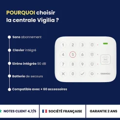 Daewoo Alarme Sans Fil-Alarme Maison Wifi Sans Fil Vigilia VIG502 - Kit Complet avec Caméras Full HD intérieur et extérieure autonome et 9 Acces