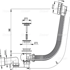 Alcadrain Evacuation De Baignoire-Alca Siphon pour baignoire en métal et plastique (A55KM)