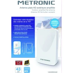 Metronic Antenne d'extérieur plate HD amplifiée 43 dB compatible 4K - blanche