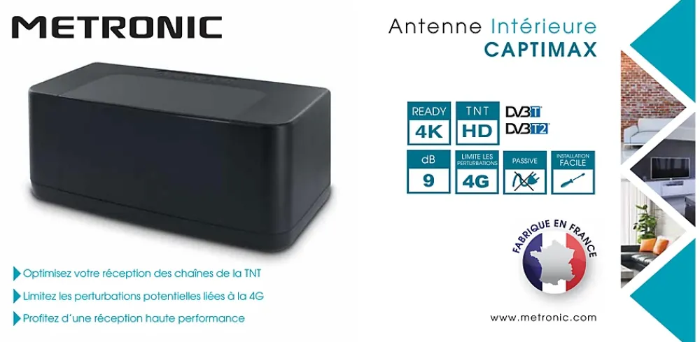 Metronic Antenne d'intérieur Captimax passive UHF - noire - 416961