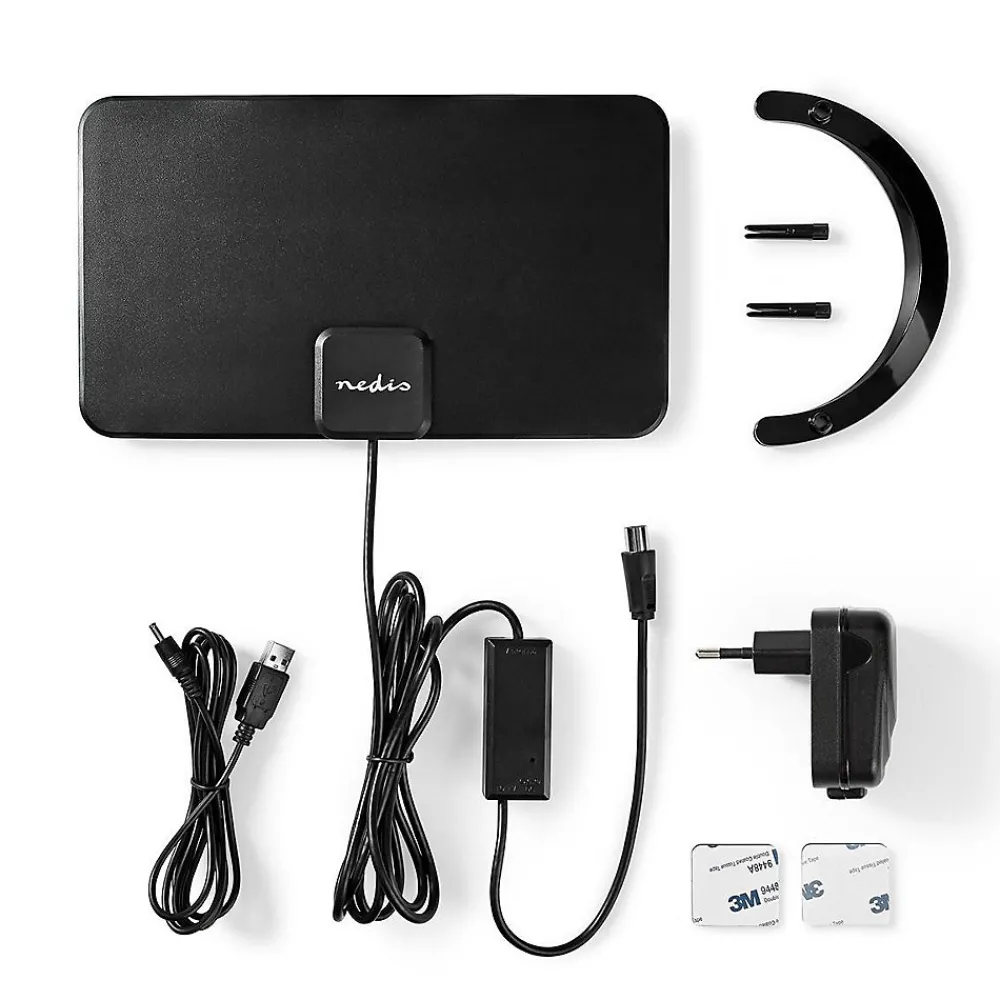 Nedis Antenne HDTV d'Intérieur 0 - 25 km Gain de 26 dB FMVHFUHF Noire