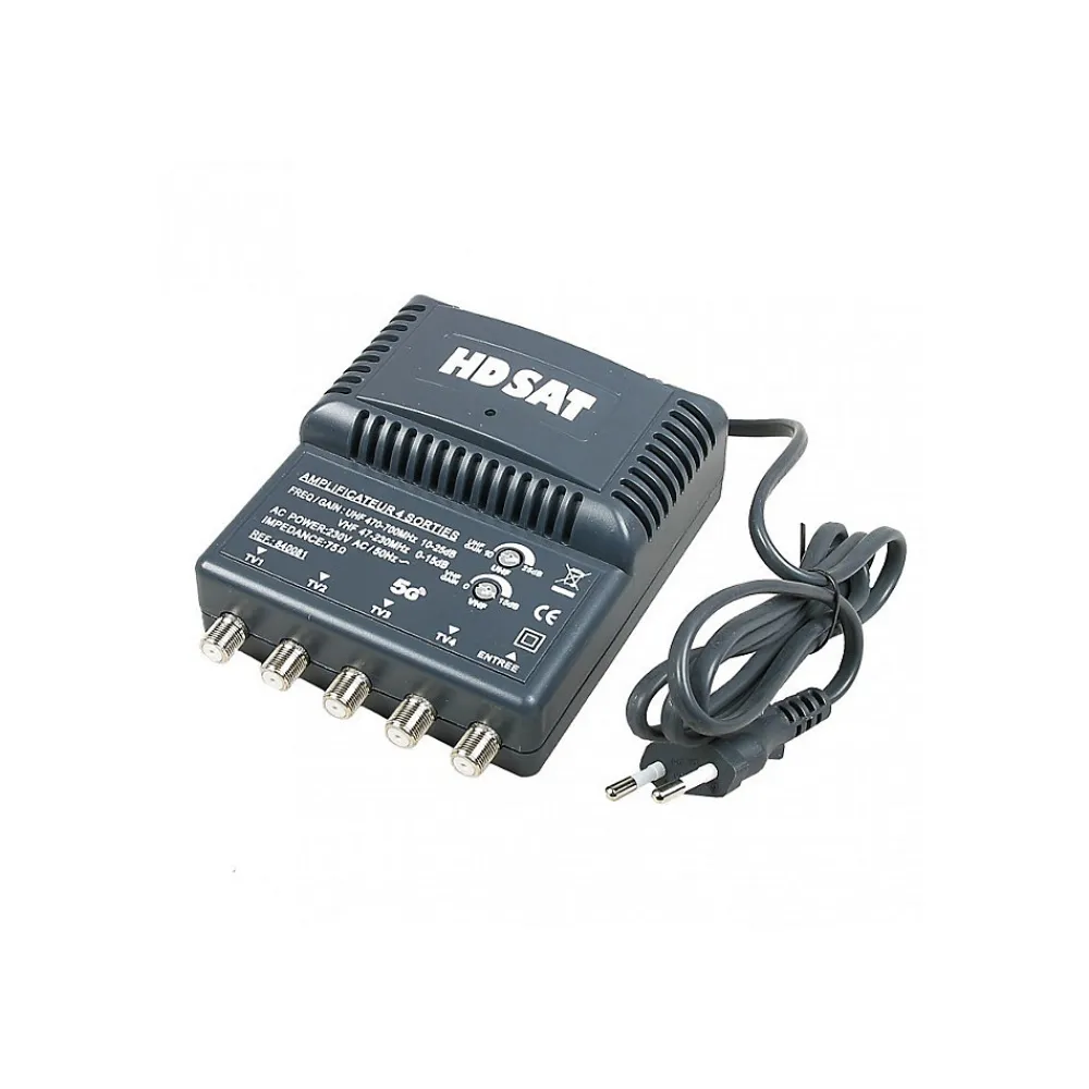 Hdsat Antenne TNT Trinappe Gain 18dB + Amplificateur tnt 4 Sorties