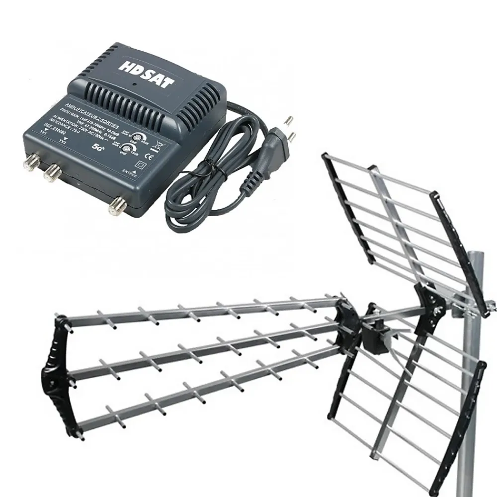 Hdsat Antenne, Parabole Et Fixation-Antenne TNT Trinappe Gain 18dB + Amplificateur tnt 2 Sorties