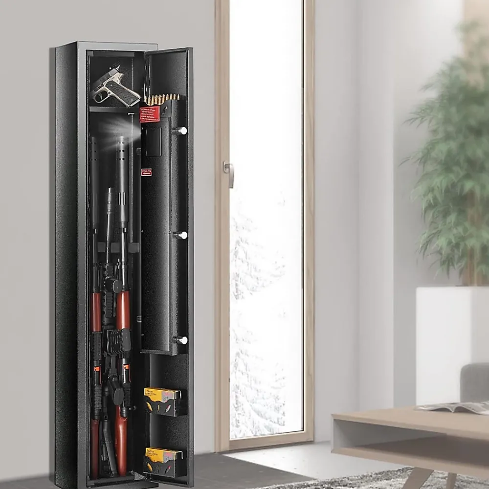 Nature Pro Armoire à 3 Fusils 4 Pistolets en Acier Coffre-Fort pour Armes à Feu 2 Façons de Verrouillage Mot de Passe et 2 Clés