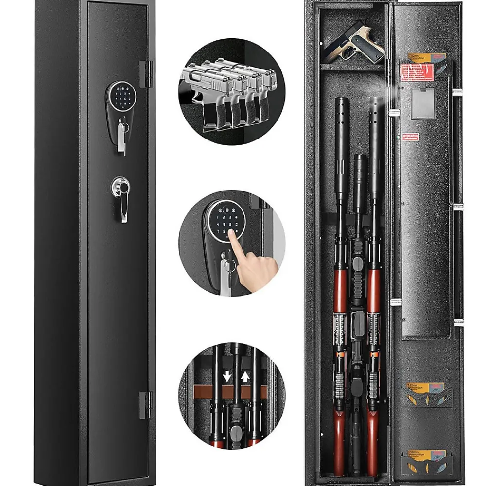 Nature Pro Armoire à 3 Fusils 4 Pistolets en Acier Coffre-Fort pour Armes à Feu 2 Façons de Verrouillage Mot de Passe et 2 Clés