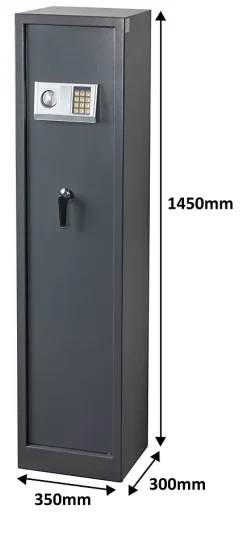 Smith & Locke Armoire À Fusils-Armoire à fusils serrure électronique – 5 armes avec coffre intérieur, acier gris – 120 L – l.35 x H.145 x P.30 cm