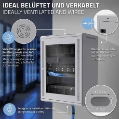 ECD Germany Câble Et Connectique Réseau-Armoire serveur 19" boîtier réseau murale gris en acier rack 16U 600x450x850 mm