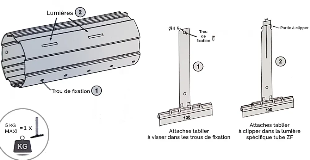Zurfluh-Feller Patte De Fixation-ATTACHE TABLIER A CLIPPER (Lame 14 : Noire 147) ZF