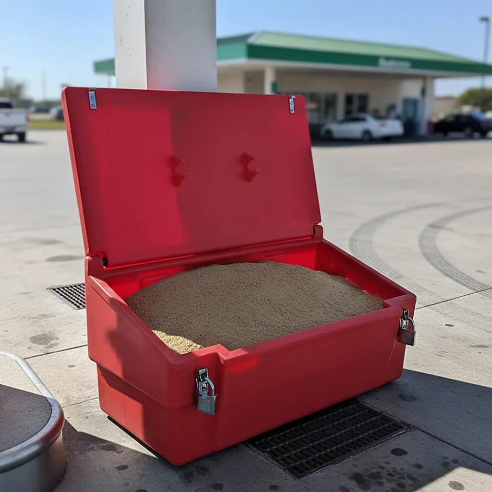 Plast'Up Rotomoulage Bac à sable incendie/ à sel de déneigement 100l + grenouillères + cadenas