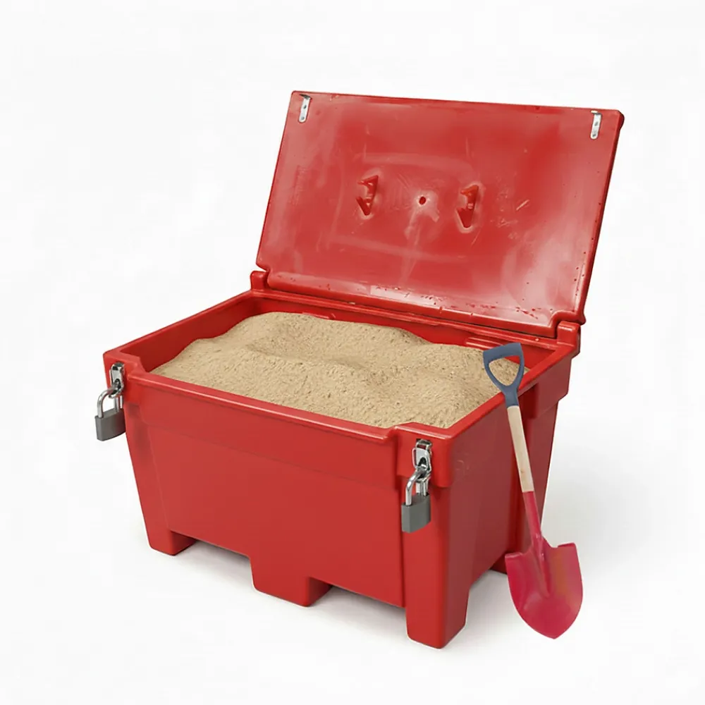 Plast'Up Rotomoulage Bac à sable incendie/ à sel de déneigement 300l + grenouillères + cadenas + pelle