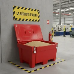 Plast'Up Rotomoulage Bac à sable incendie/ à sel de déneigement 200l + grenouillères + cadenas