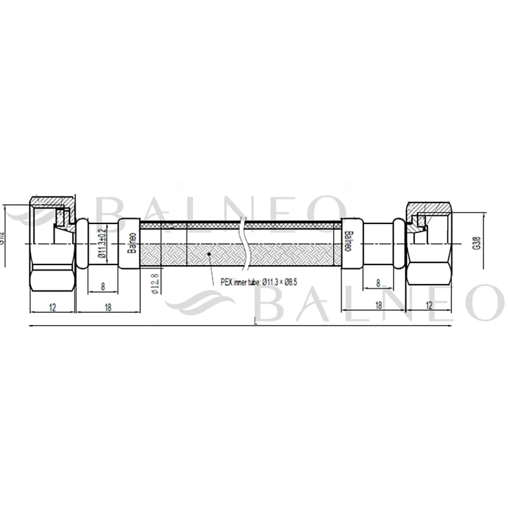 Balneo Flexible Robinetterie-Flexible d'alimentation 1/2" x 3/8" 60 cm noir tuyau PEX avec tresse