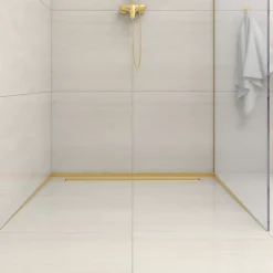 Balneo Profilé-Profilé de douche frontale, au sol 130 cm, acier inoxydable, finition gold, Pente de 1,5%