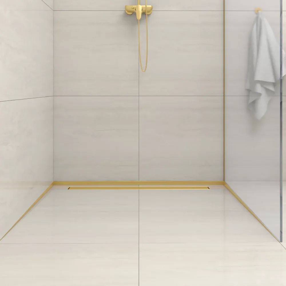 Balneo Profilé-Profilé de douche frontale, au sol 130 cm, acier inoxydable, finition gold, Pente de 1,5%