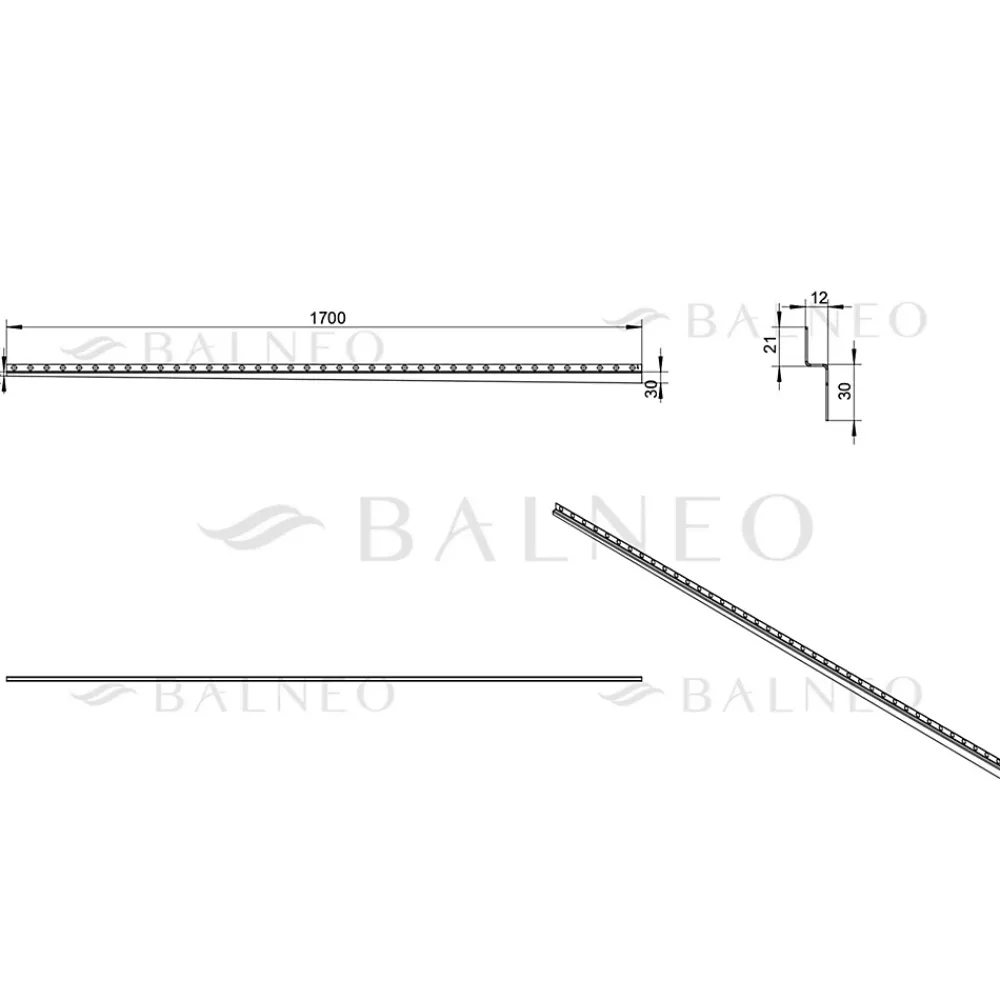 Balneo Profilé murale inclinée à gauche pour douche 170cm, acier inoxydable, finition gold, Pente de 1,5%
