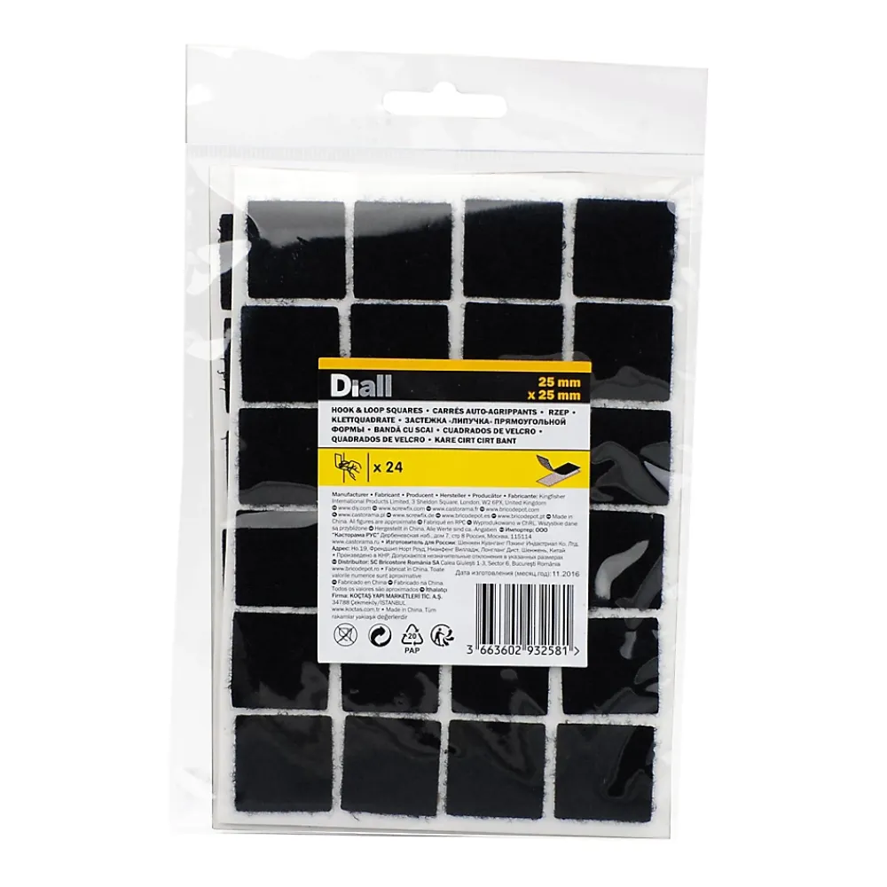Diall Bande adhésive format carré noir 25 mm - 24 pièces