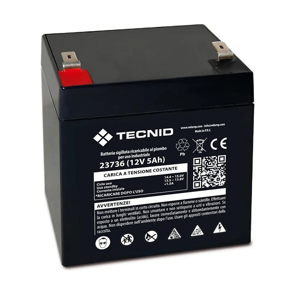 Velamp Pile Rechargeable-Batterie au plomb rechargeable, connexions Faston, 12 V, 5 Ah. Pour onduleurs, systèmes d'alarme, loisirs...