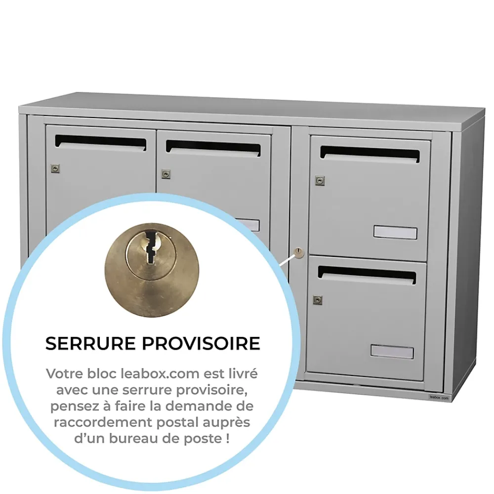 Leabox.com Boîte Aux Lettres 1 Porte-Bloc collectif , 3x2, grade 3, simple face, Intérieur, fixation murale, Gris clair RAL 7035 finition brillante