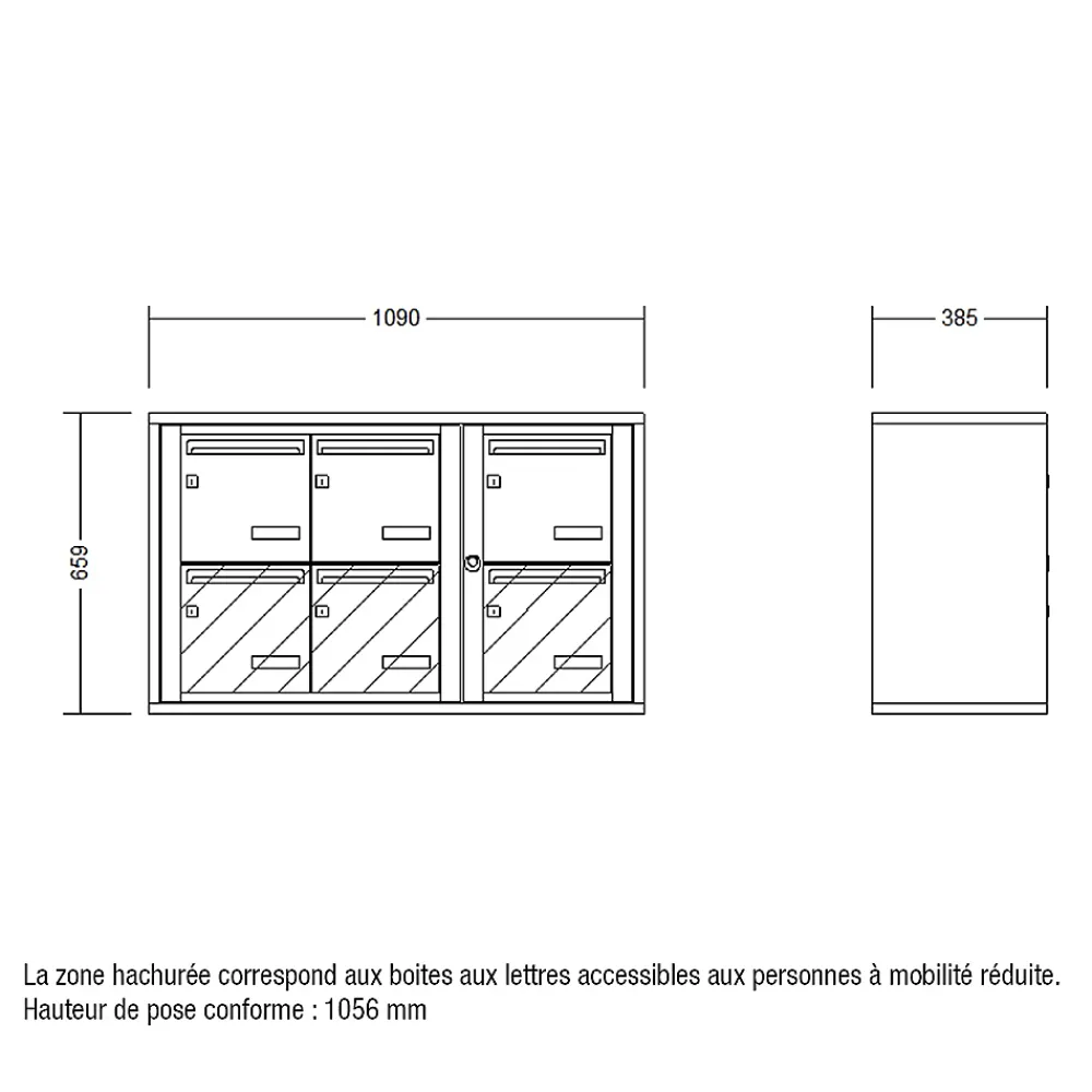 Leabox.com Boîte Aux Lettres 1 Porte-Bloc collectif , 3x2, grade 3, simple face, Intérieur, fixation murale, Gris clair RAL 7035 finition brillante