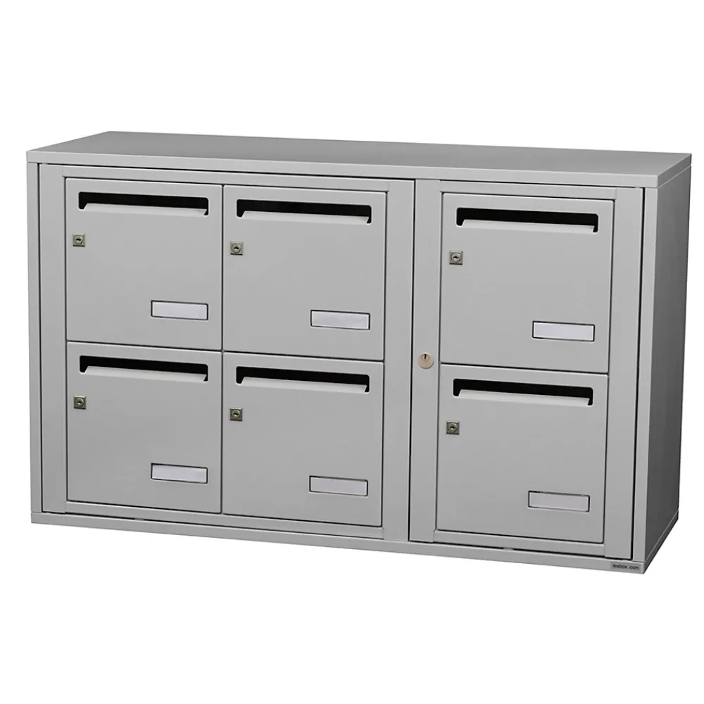 Leabox.com Boîte Aux Lettres 1 Porte-Bloc collectif , 3x2, grade 3, simple face, Intérieur, fixation murale, Gris clair RAL 7035 finition brillante