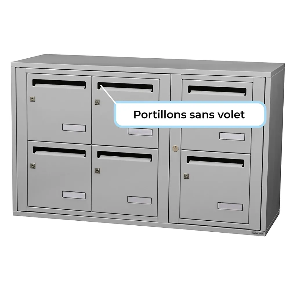 Leabox.com Boîte Aux Lettres 1 Porte-Bloc collectif , 3x2, grade 3, simple face, Intérieur, fixation murale, Gris clair RAL 7035 finition brillante