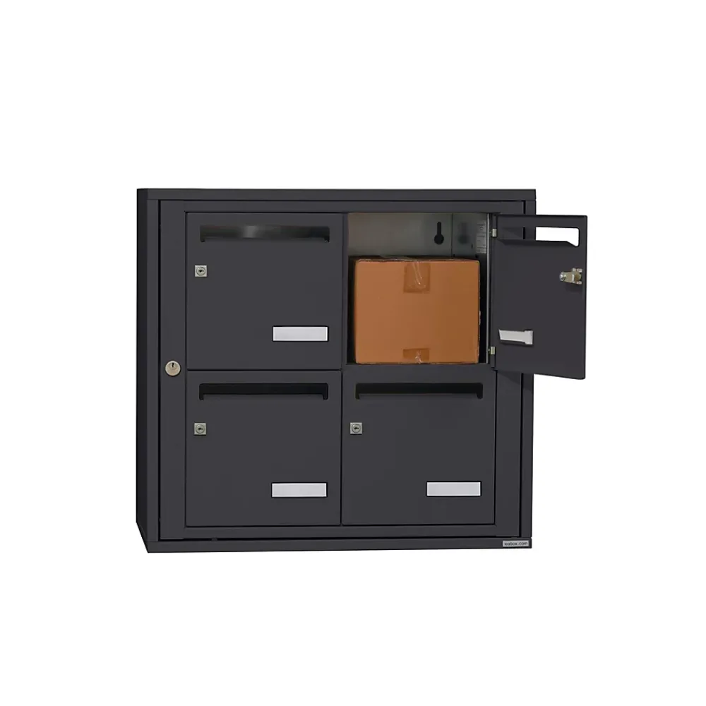 Leabox.com Bloc collectif , 2x2, grade 3, simple face, Intérieur, fixation murale, gris anthracite RAL 7016 finition brillante