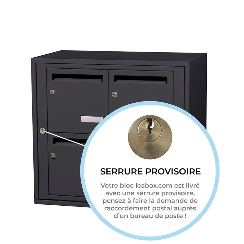 Leabox.com Bloc collectif , 2x2, grade 3, simple face, Intérieur, fixation murale, gris anthracite RAL 7016 finition brillante
