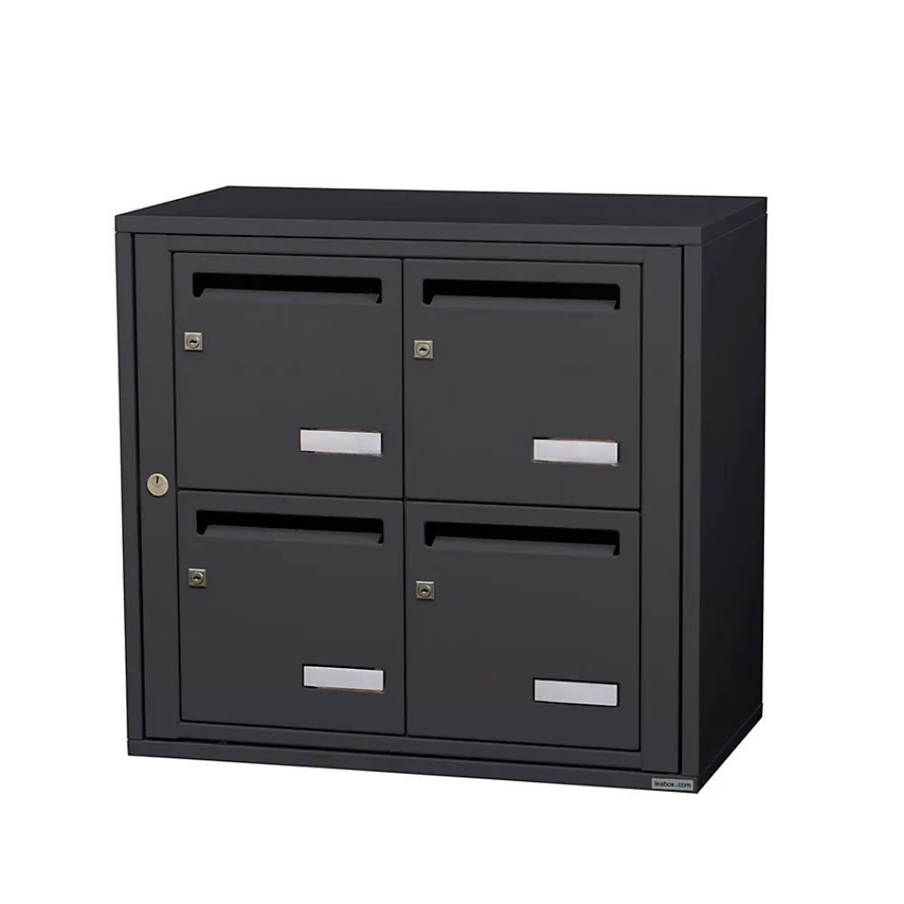 Leabox.com Bloc collectif , 2x2, grade 3, simple face, Intérieur, fixation murale, gris anthracite RAL 7016 finition brillante