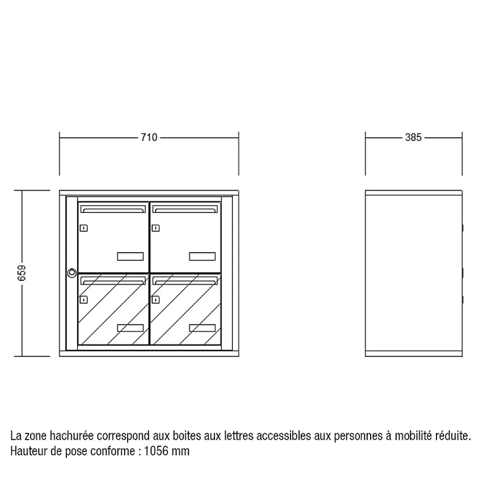 Leabox.com Bloc collectif , 2x2, grade 3, simple face, Intérieur, fixation murale, gris anthracite RAL 7016 finition brillante