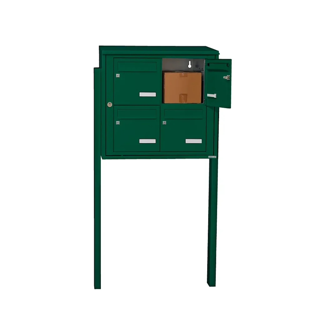 Leabox.com Bloc collectif , 2x2, grade 3, simple face, Extérieur, fixation sur pieds à sceller, Vert mousse RAL 6005 brillant