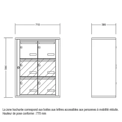Leabox.com Bloc collectif , 2x3, grade 3, simple face, Intérieur, fixation murale, gris anthracite RAL 7016 finition brillante