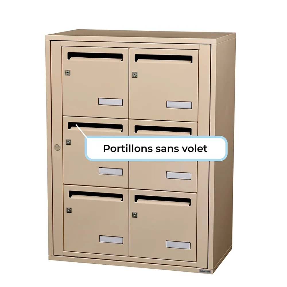 Leabox.com Boîte Aux Lettres 1 Porte-Bloc collectif , 2x3, grade 3, simple face, Intérieur, fixation murale, Ivoire RAL 1015 finition brillante
