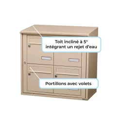 Leabox.com Boîte Aux Lettres 1 Porte-Bloc collectif , 2x2, grade 3, simple face, Extérieur, fixation murale, Ivoire RAL 1015 finition brillante