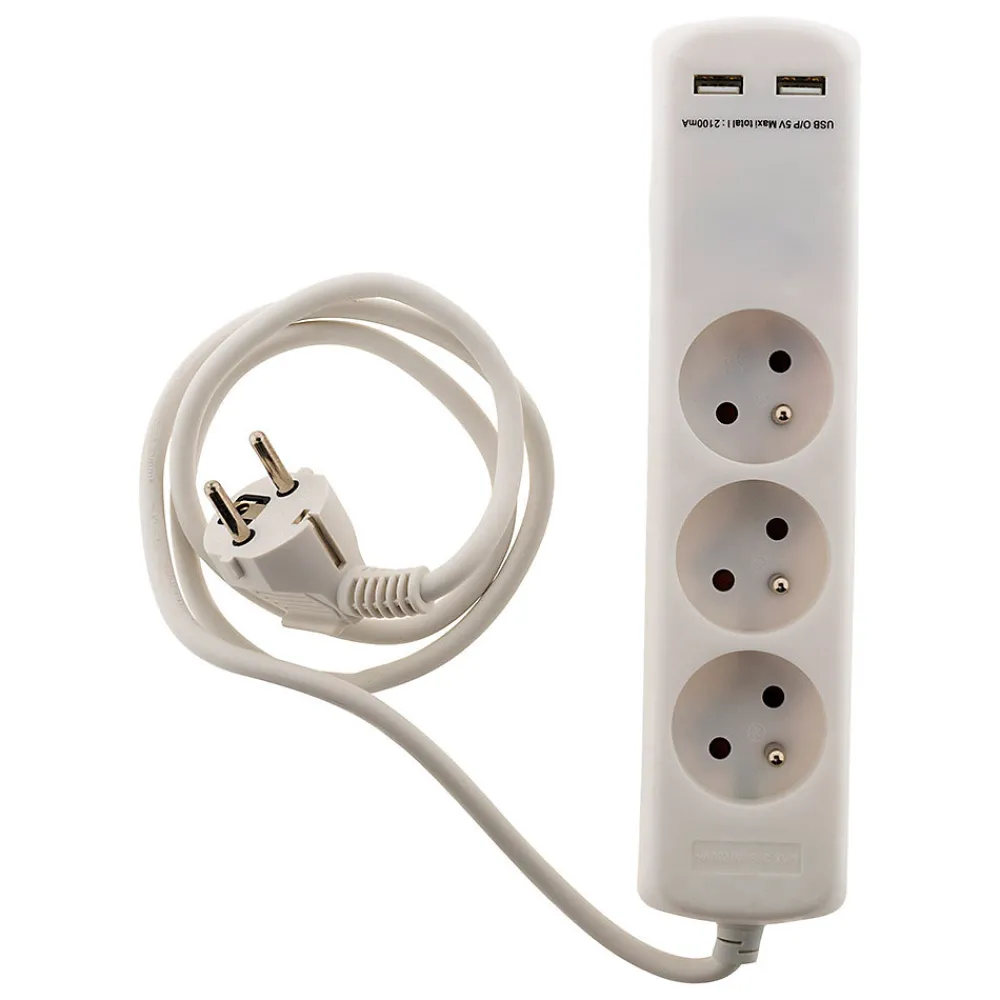 Zenitech Multiprise-Bloc 3 prises 16A 2P+T avec 2 USB -