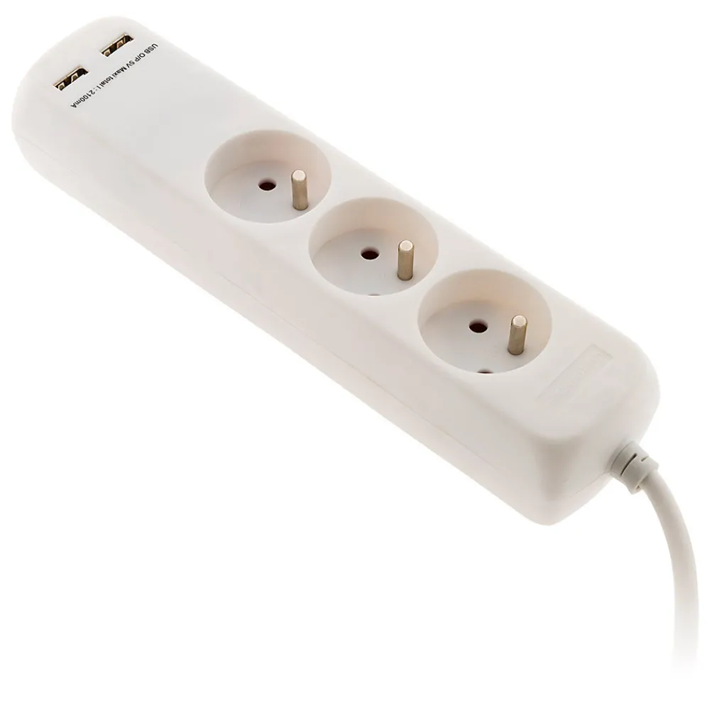 Zenitech Multiprise-Bloc 3 prises 16A 2P+T avec 2 USB -