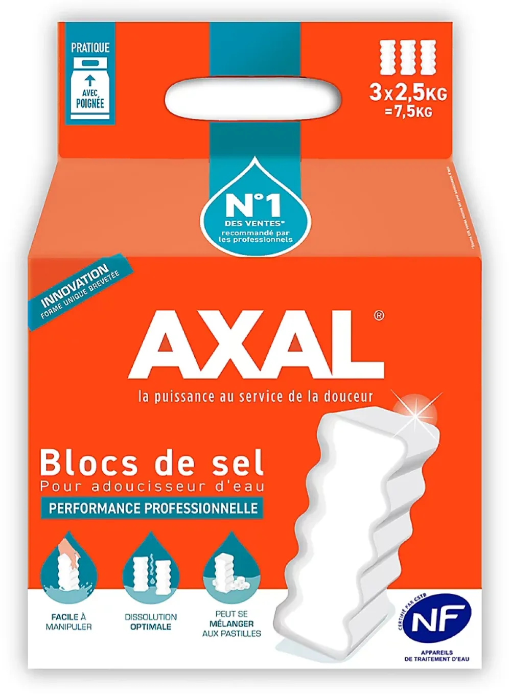 Axal Station De Filtration|Adoucisseur D'Eau-Blocs de sel pour adoucisseur d'eau, lot de 3 x 2.5 kg
