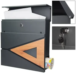 Ml-Design Boîte Aux Lettres 1 Porte-Boite aux lettres anthracite, aspect bois avec rouleau a journaux et pied support