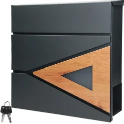 Ml-Design Boîte Aux Lettres 1 Porte-Boite aux lettres anthracite, aspect bois avec rouleau a journaux et pied support